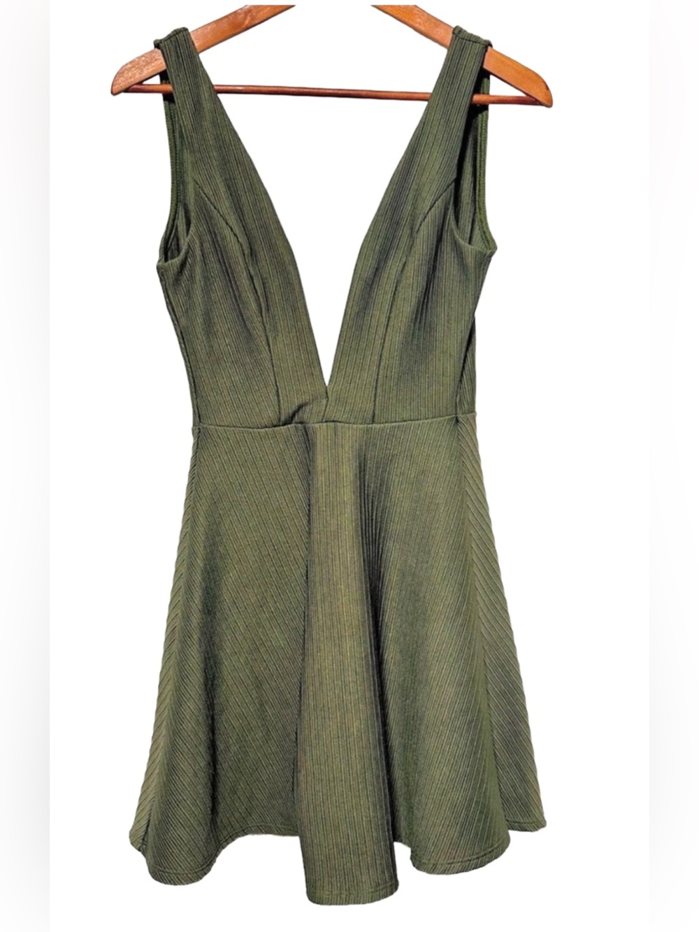 90s vintage SEDUCTIONS | Dark Olive Ribbed Wired V Mini Summer Dress | Night Out